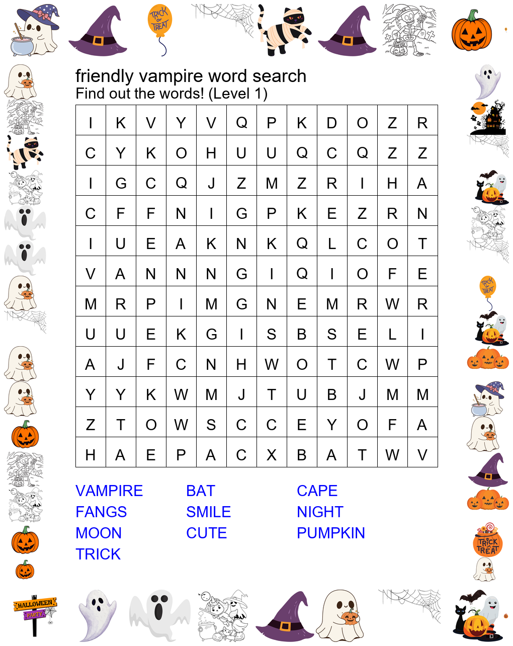 Friendly Vampire Word Search Preview