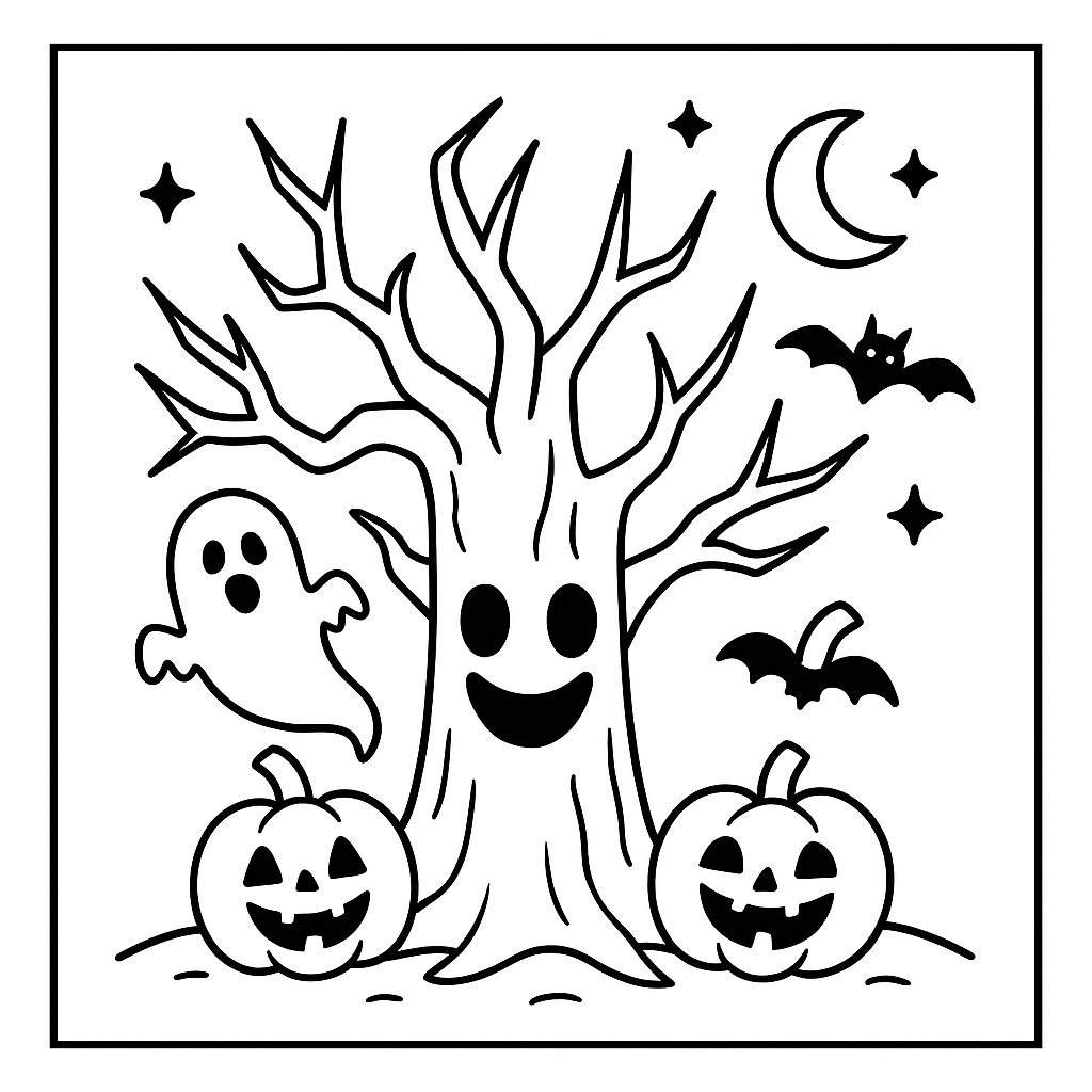 Spooky Tree Coloring Page for Halloween Preview