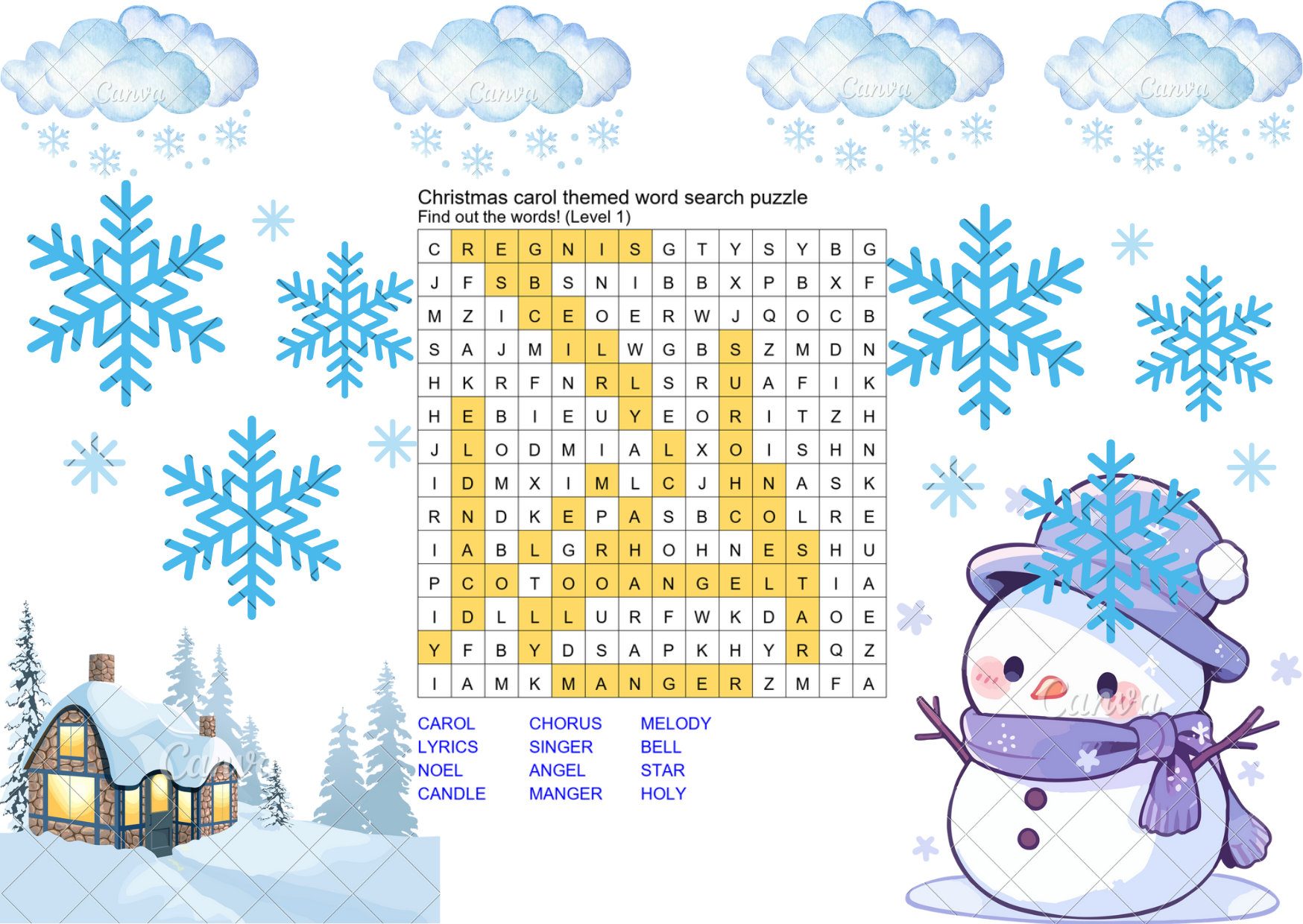 christmas carol themed word search puzzle answer key