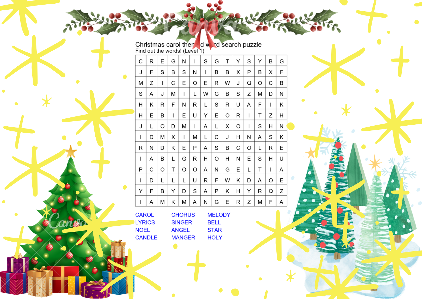 christmas carol themed word search puzzle preview