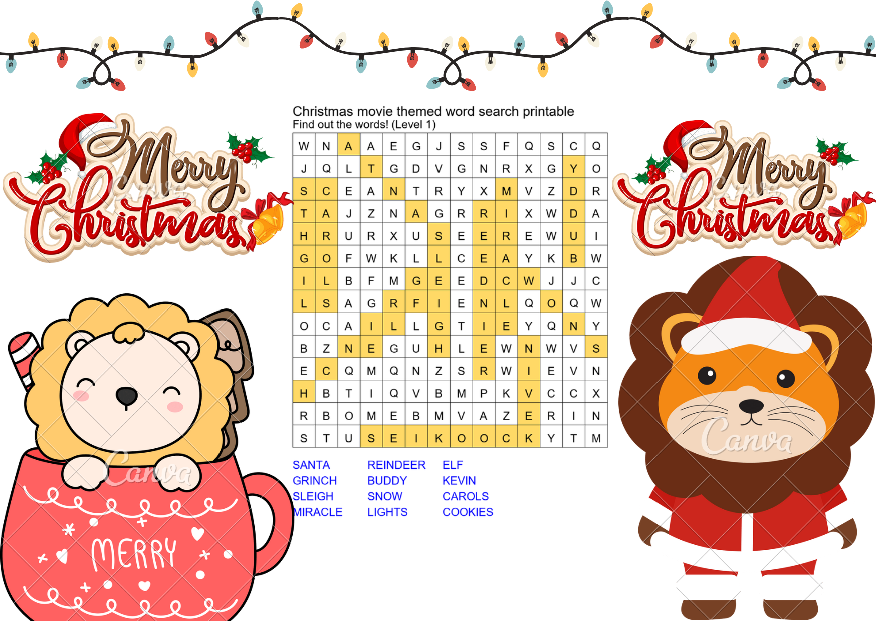 christmas movie themed word search printable answer key