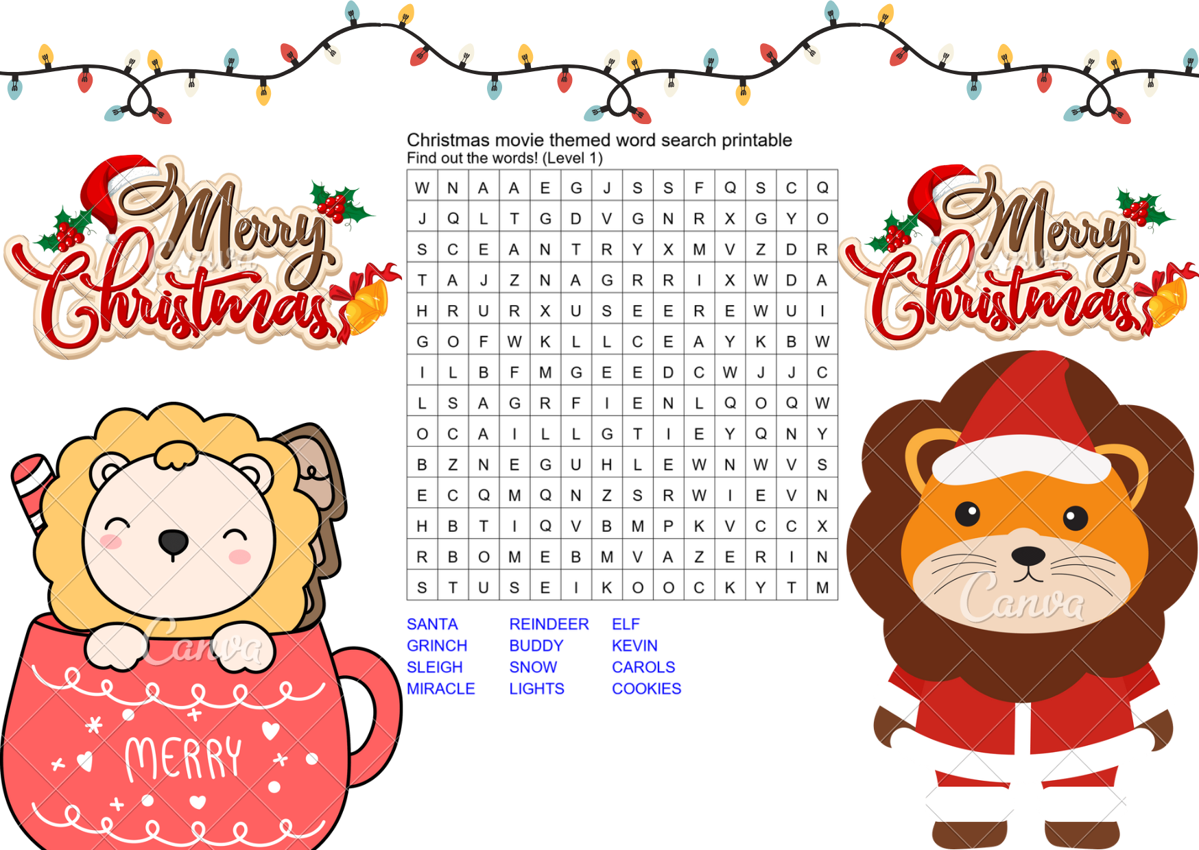 christmas movie themed word search printable preview