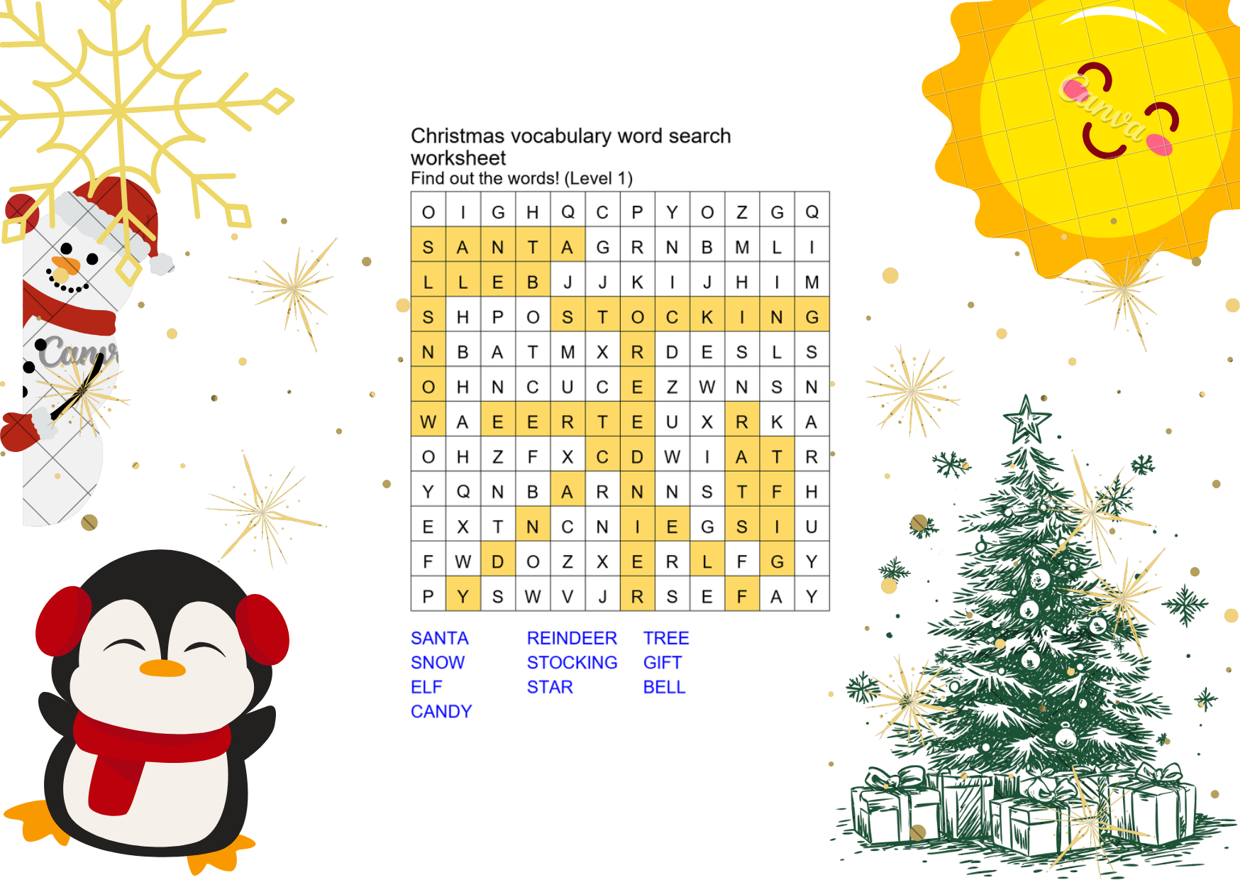 christmas vocabulary word search worksheet answer key
