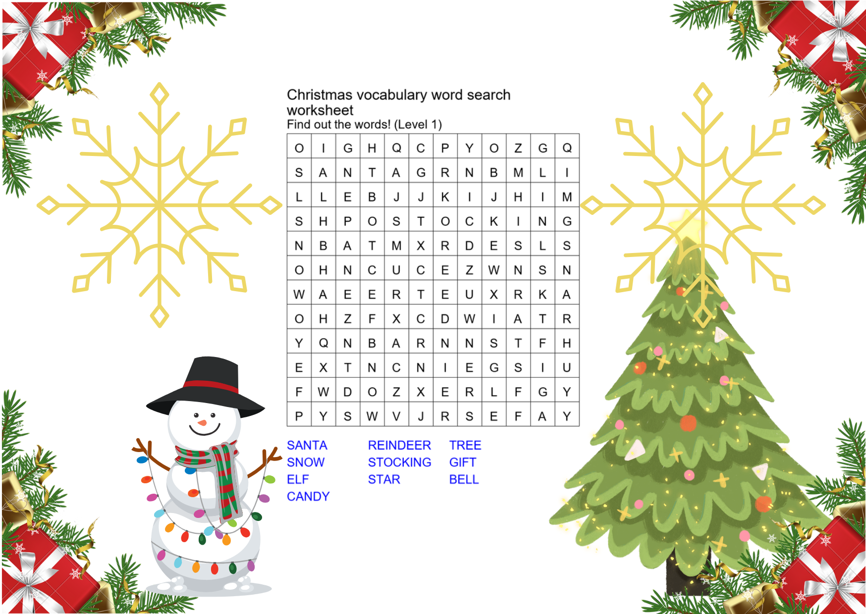 christmas vocabulary word search worksheet preview