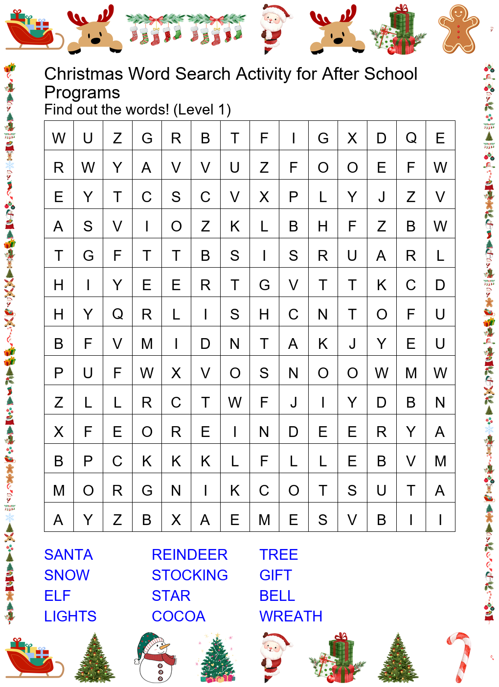 christmas word search activity for after school programs preview