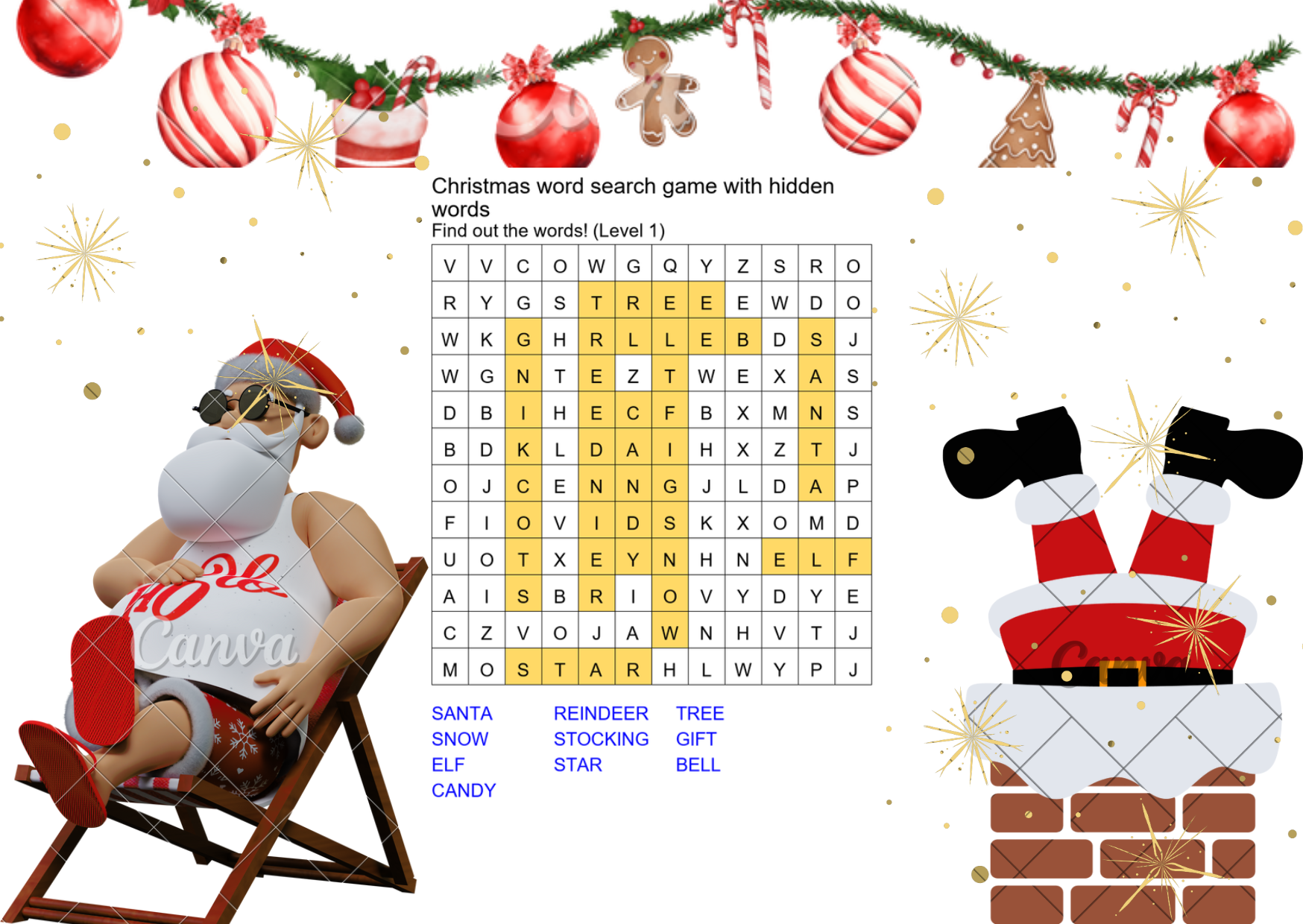 christmas word search game with hidden words answer key