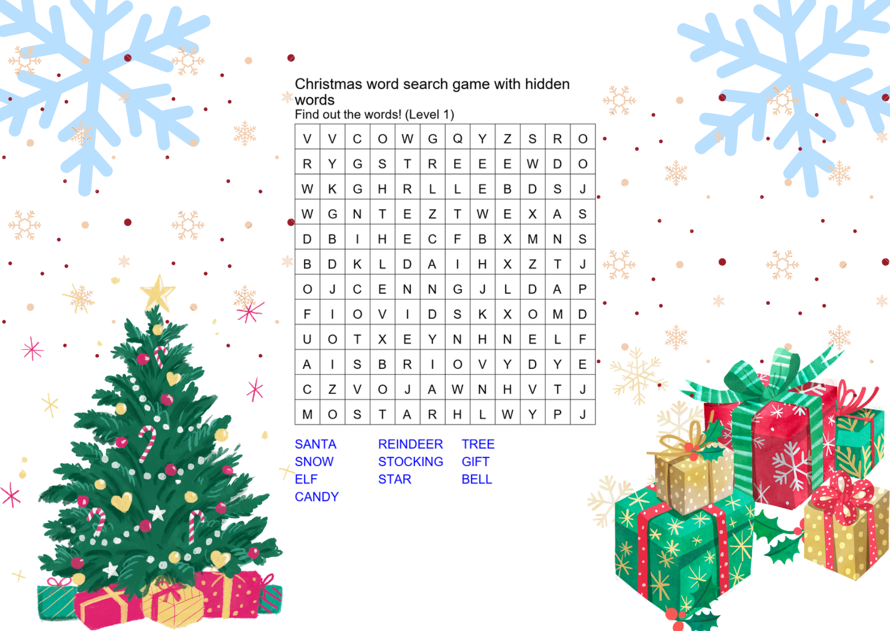 christmas word search game with hidden words preview