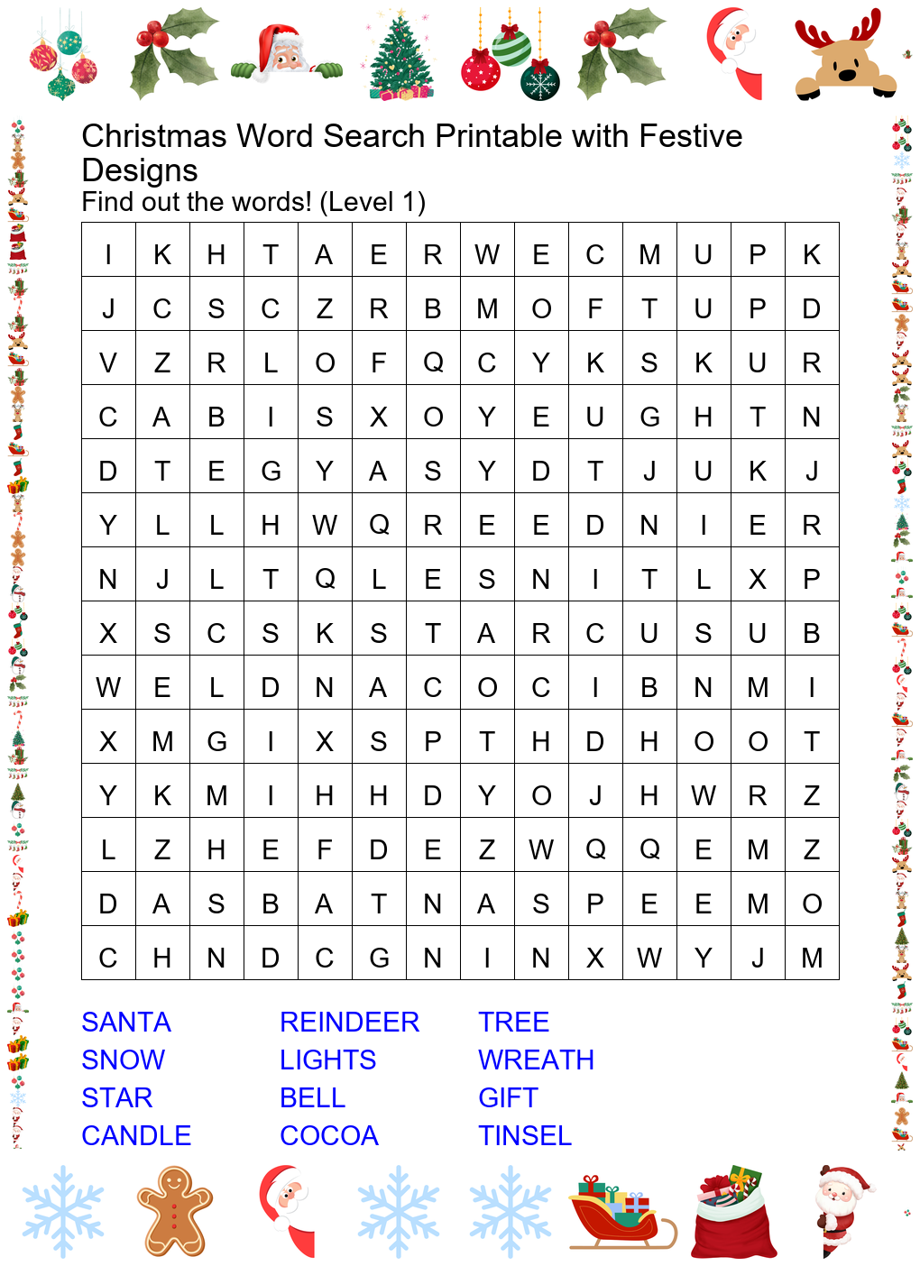 christmas word search printable with festive designs preview