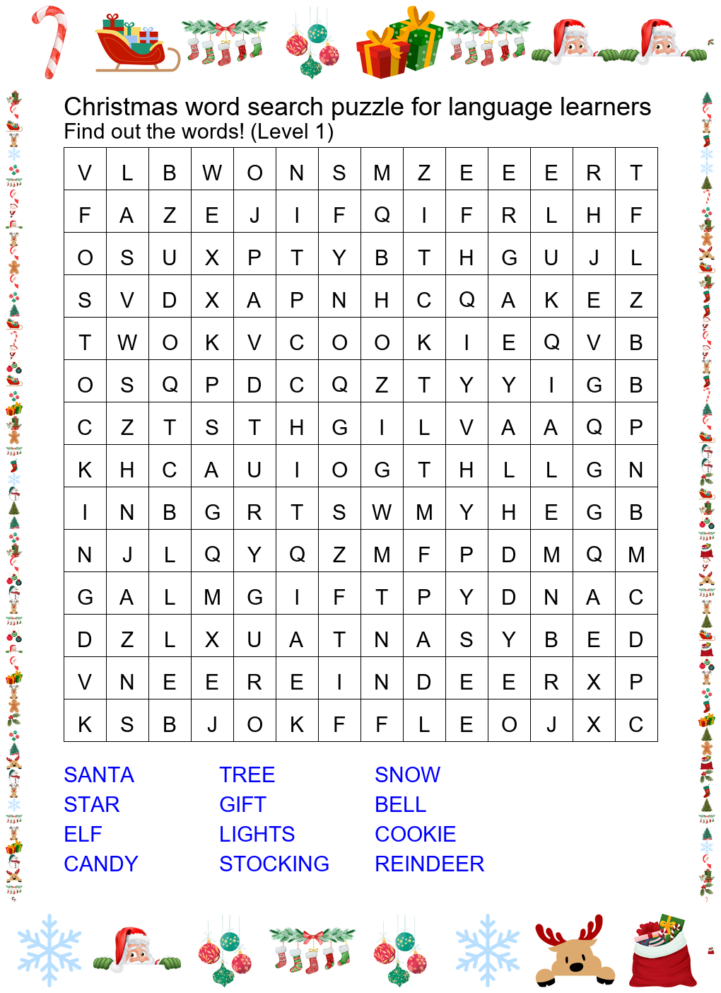 christmas word search puzzle for language learners preview