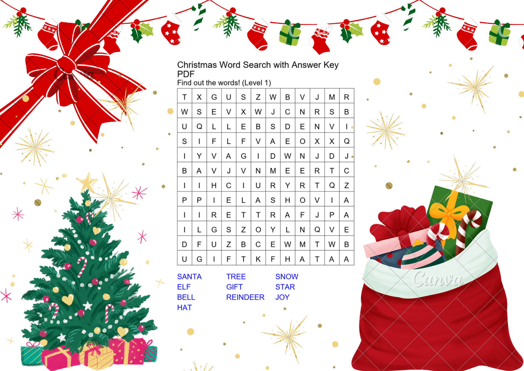 christmas word search with answer key pdf preview
