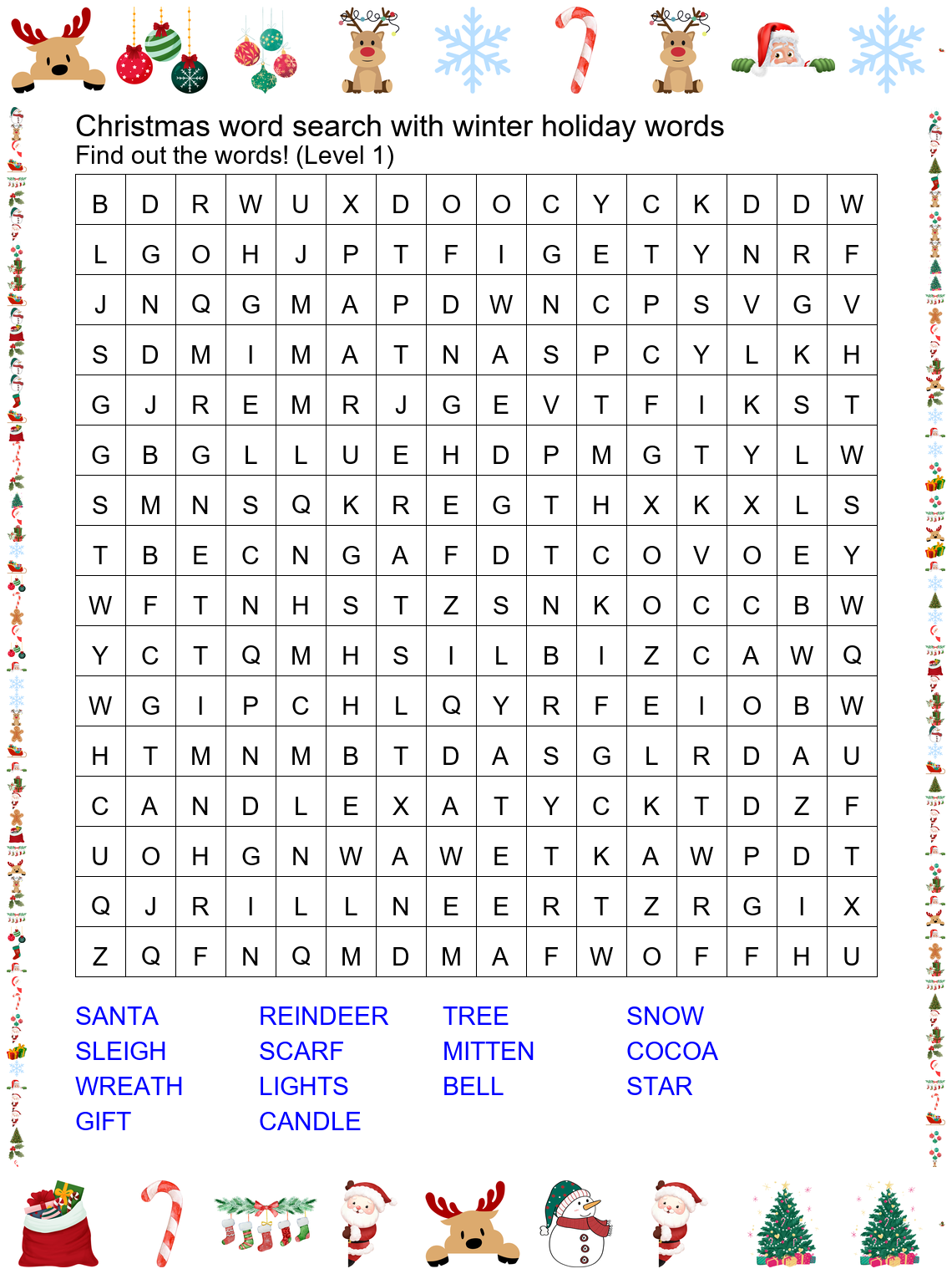 christmas word search with winter holiday words preview