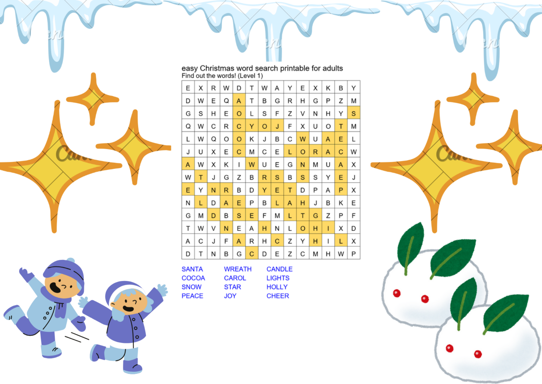 easy christmas word search printable for adults answer key