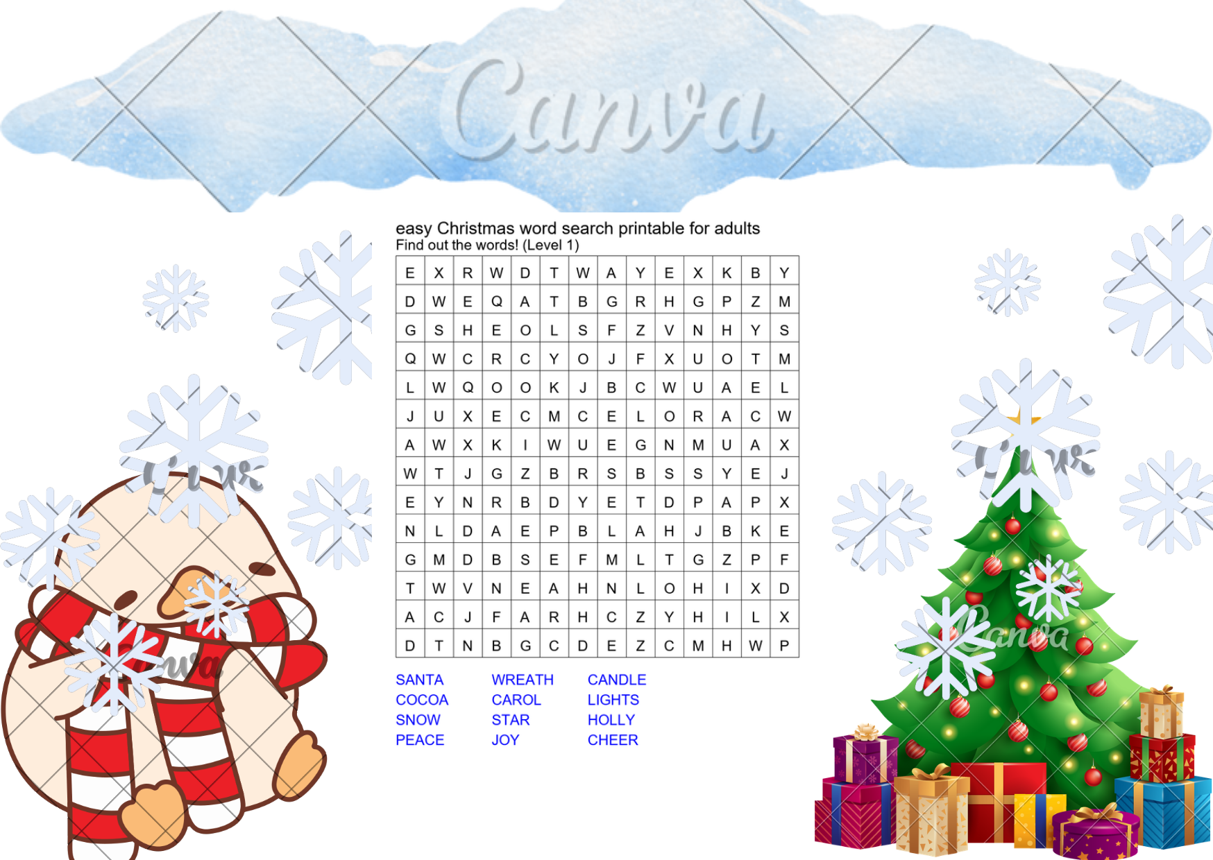 easy christmas word search printable for adults preview
