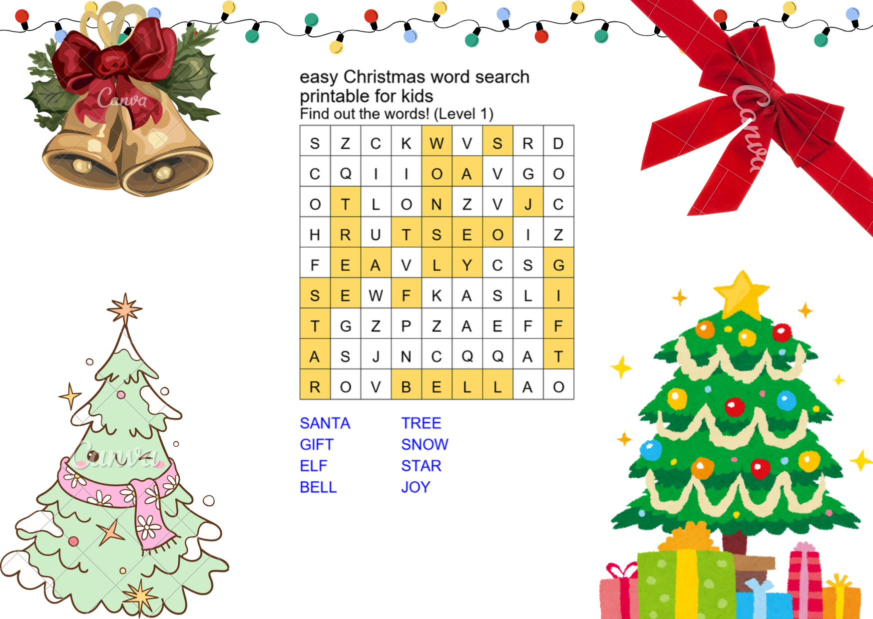easy christmas word search printable for kids answer key