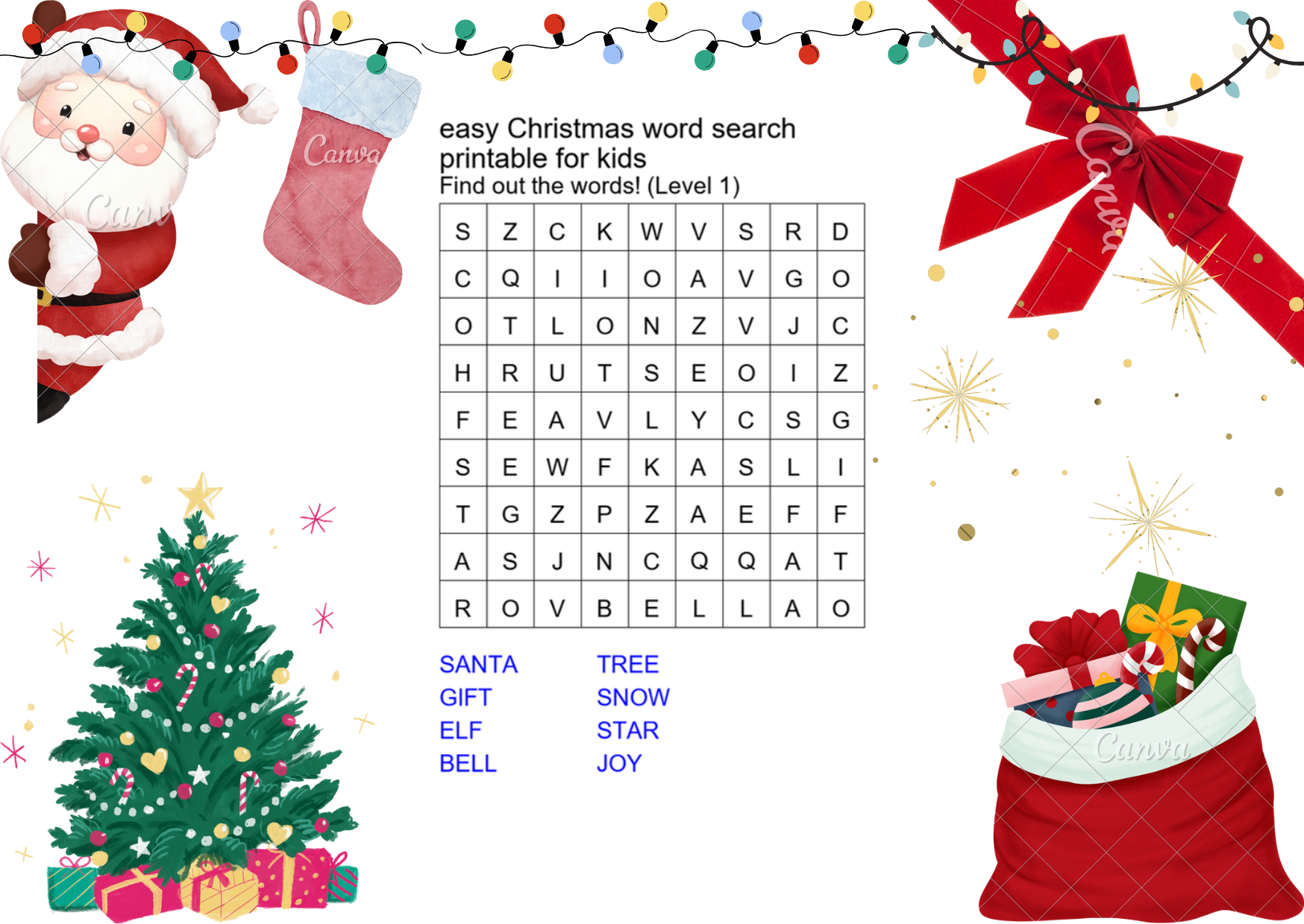 easy christmas word search printable for kids preview