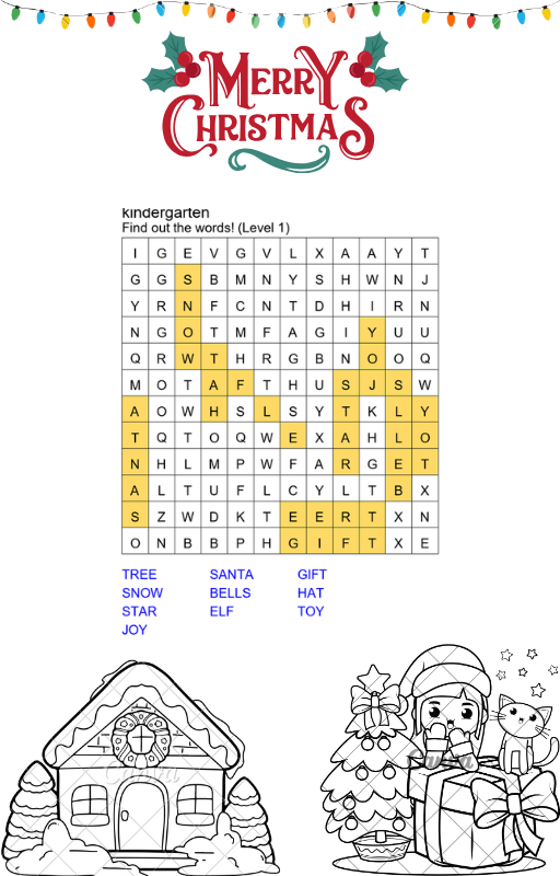easy christmas word search printable for kindergarten answer key