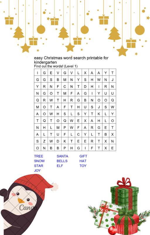 easy christmas word search printable for kindergarten preview
