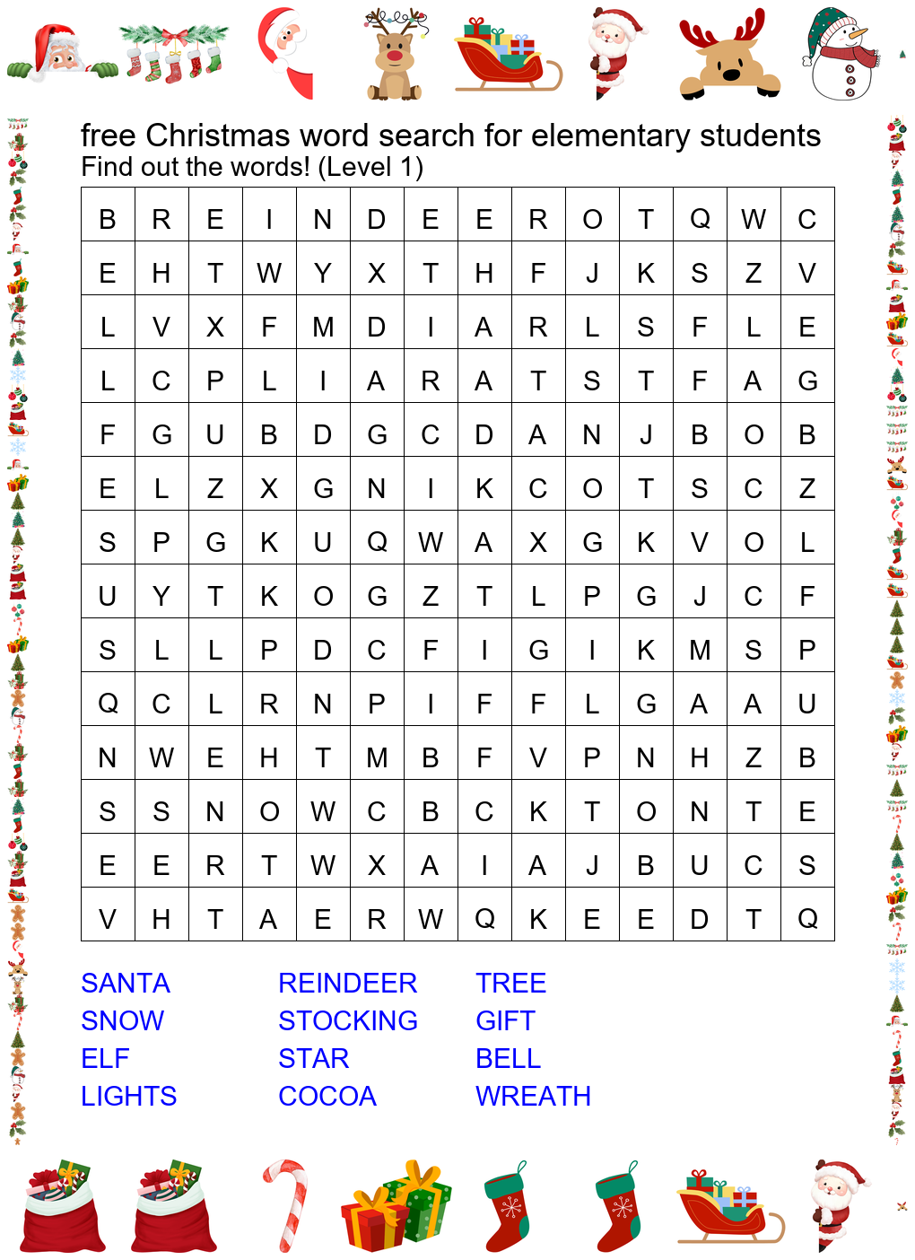 free christmas word search for elementary students preview