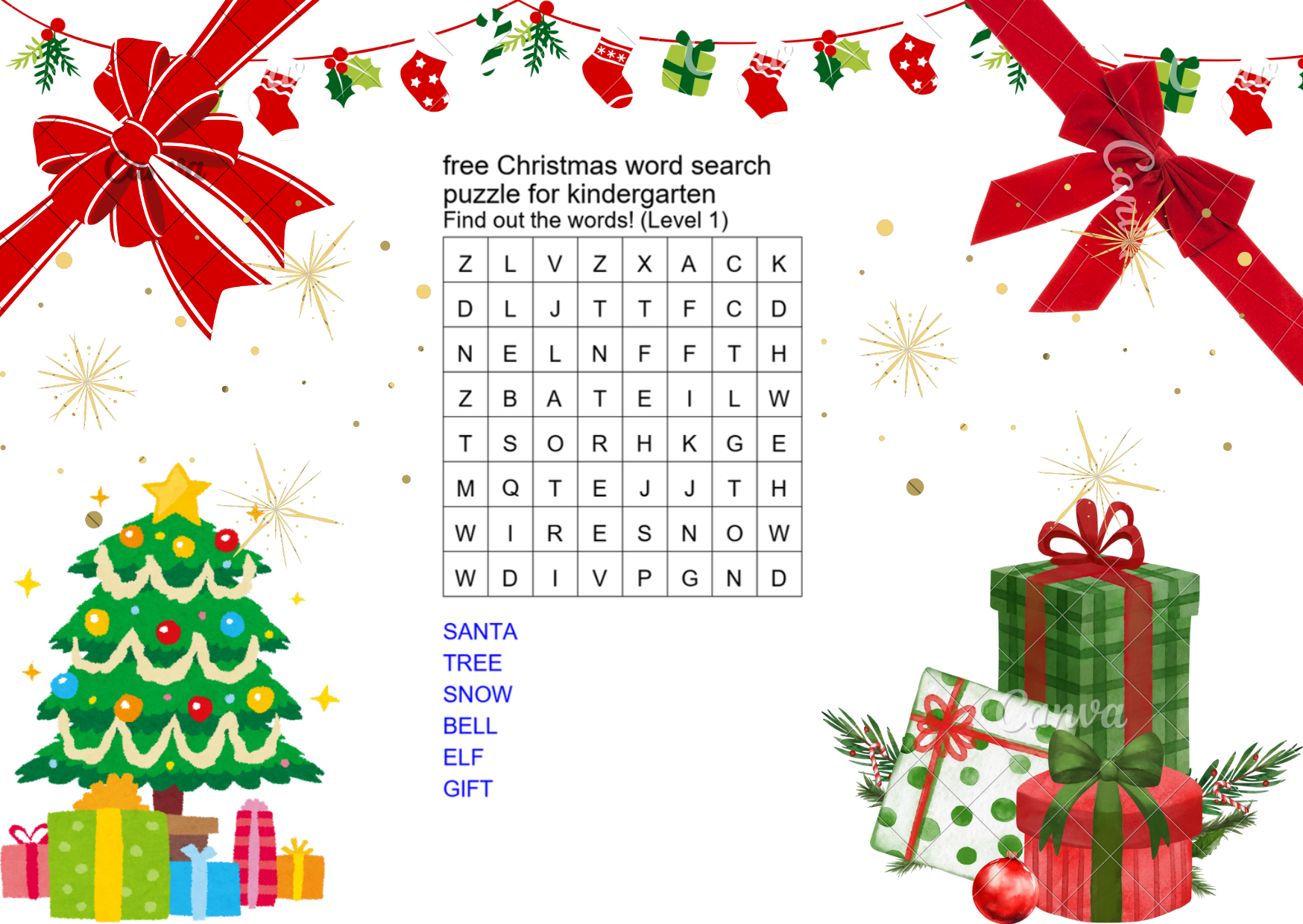 free christmas word search puzzle for kindergarten preview