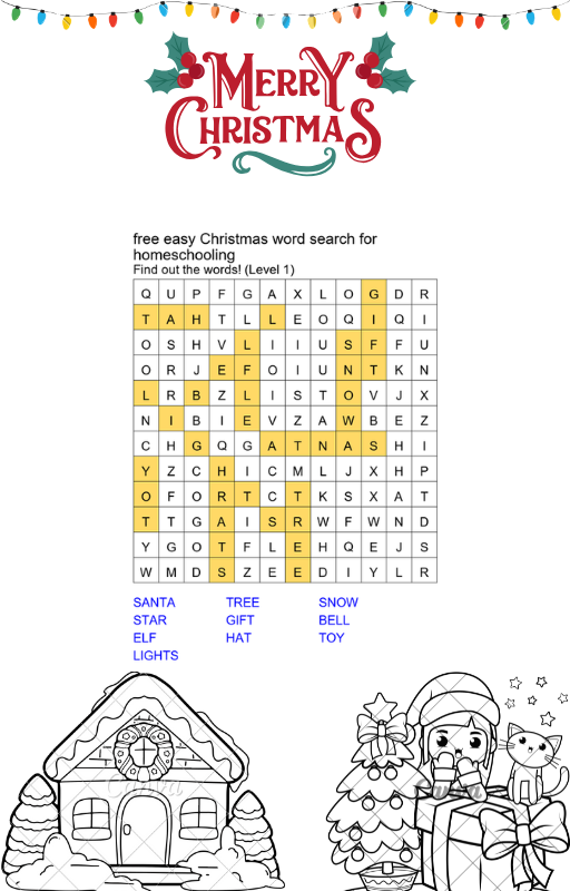 free easy christmas word search for homeschooling answer key