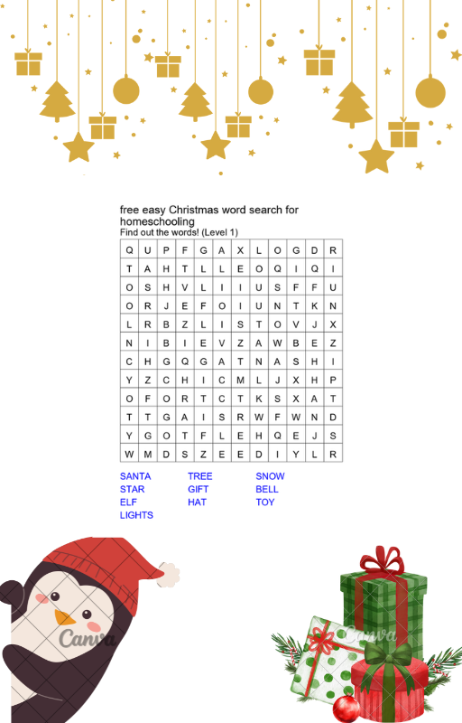 free easy christmas word search for homeschooling preview