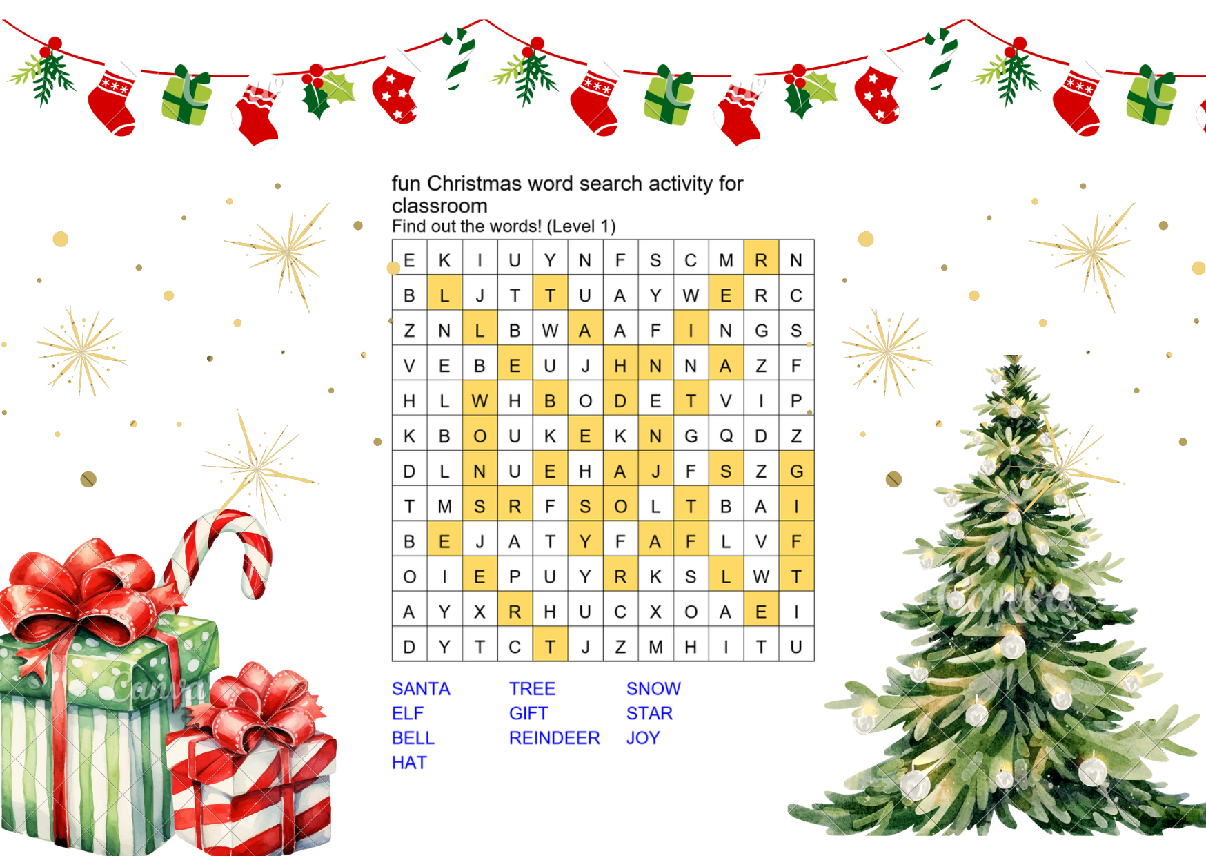 fun christmas word search activity for classroom answer key
