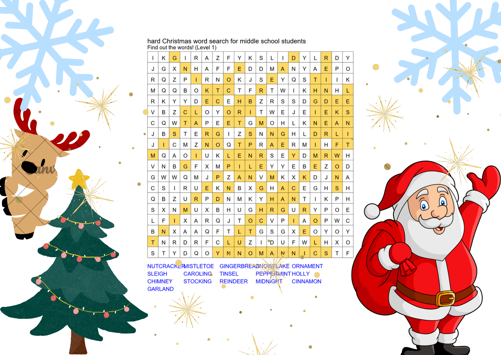 hard christmas word search for middle school students answer key