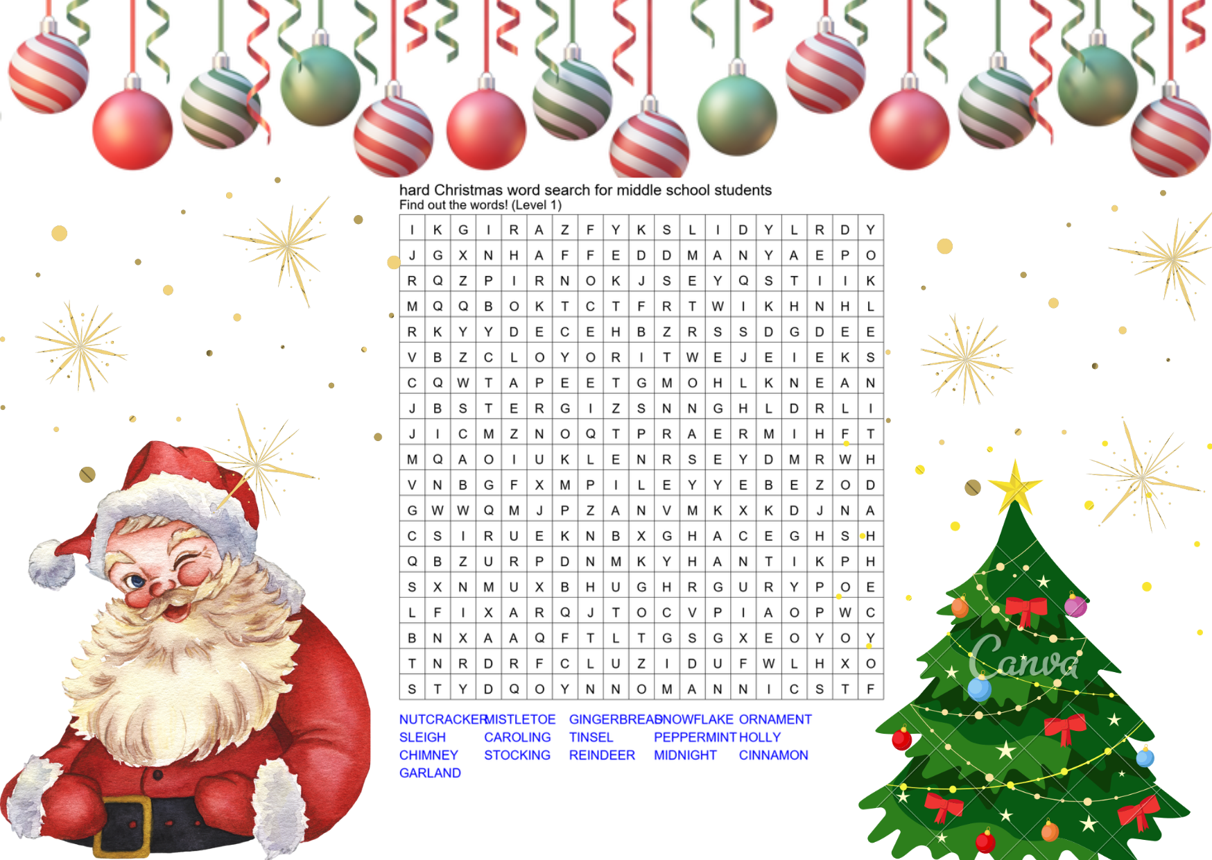 hard christmas word search for middle school students preview