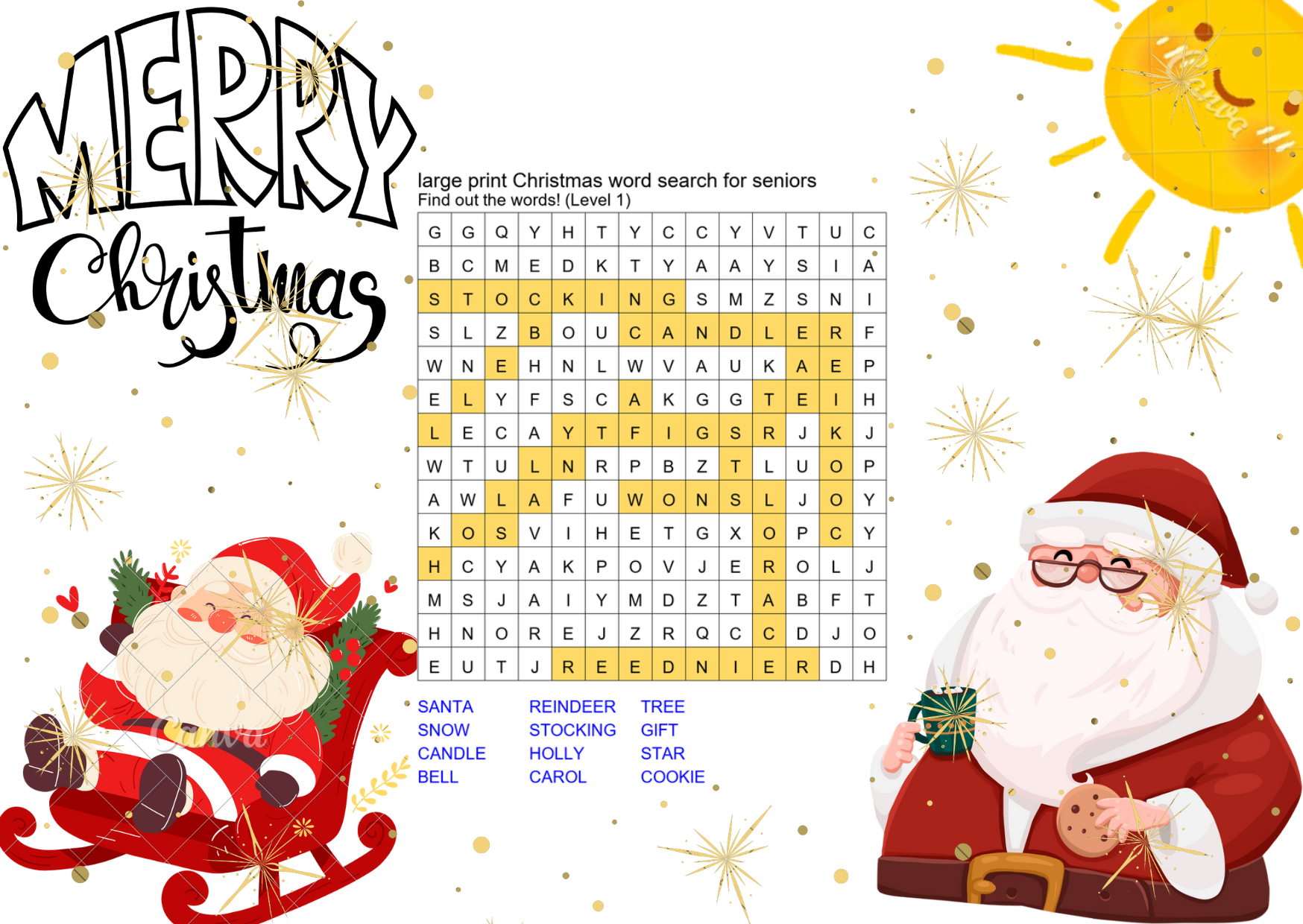large print christmas word search for seniors answer key