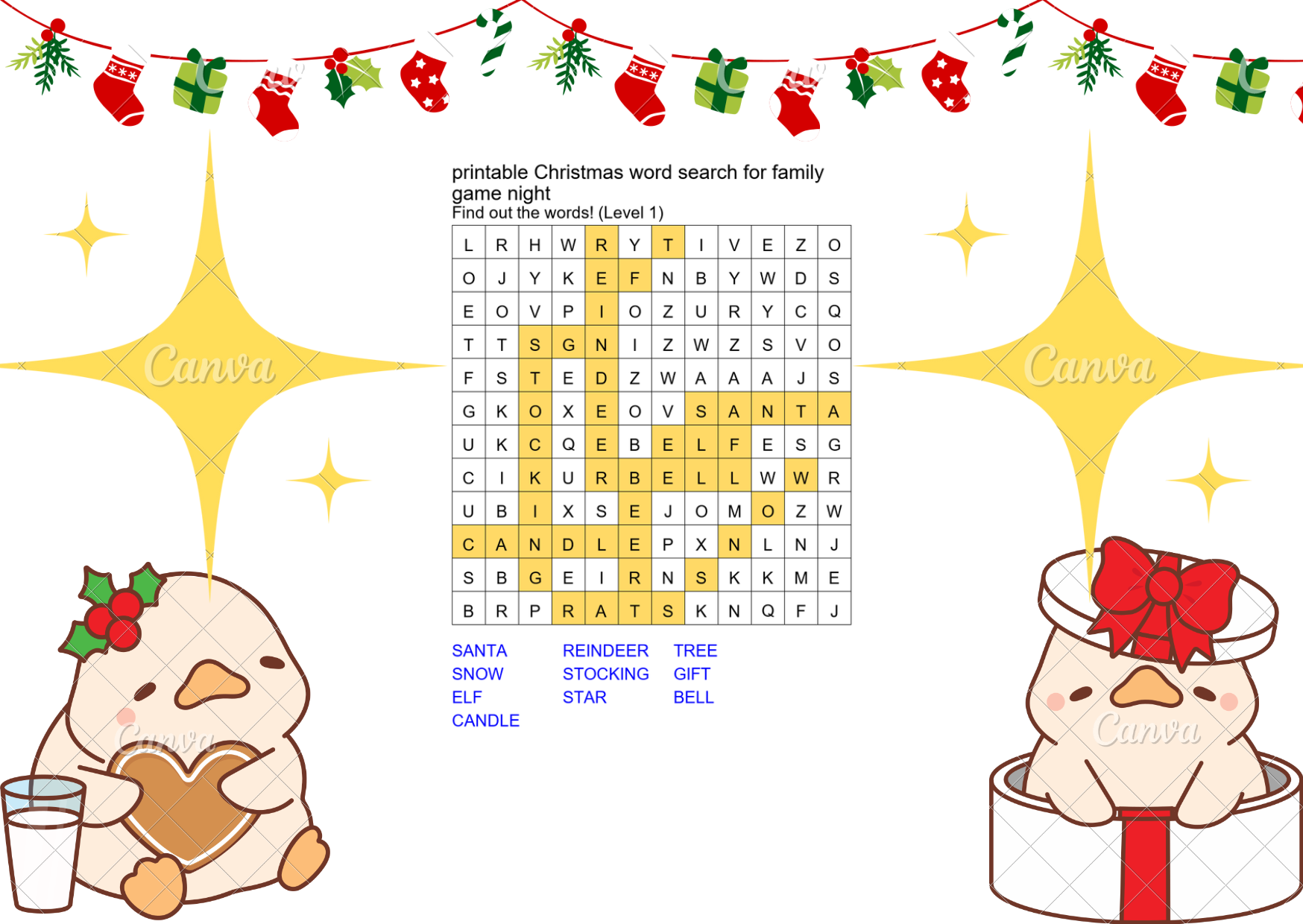 printable christmas word search for family game night answer key