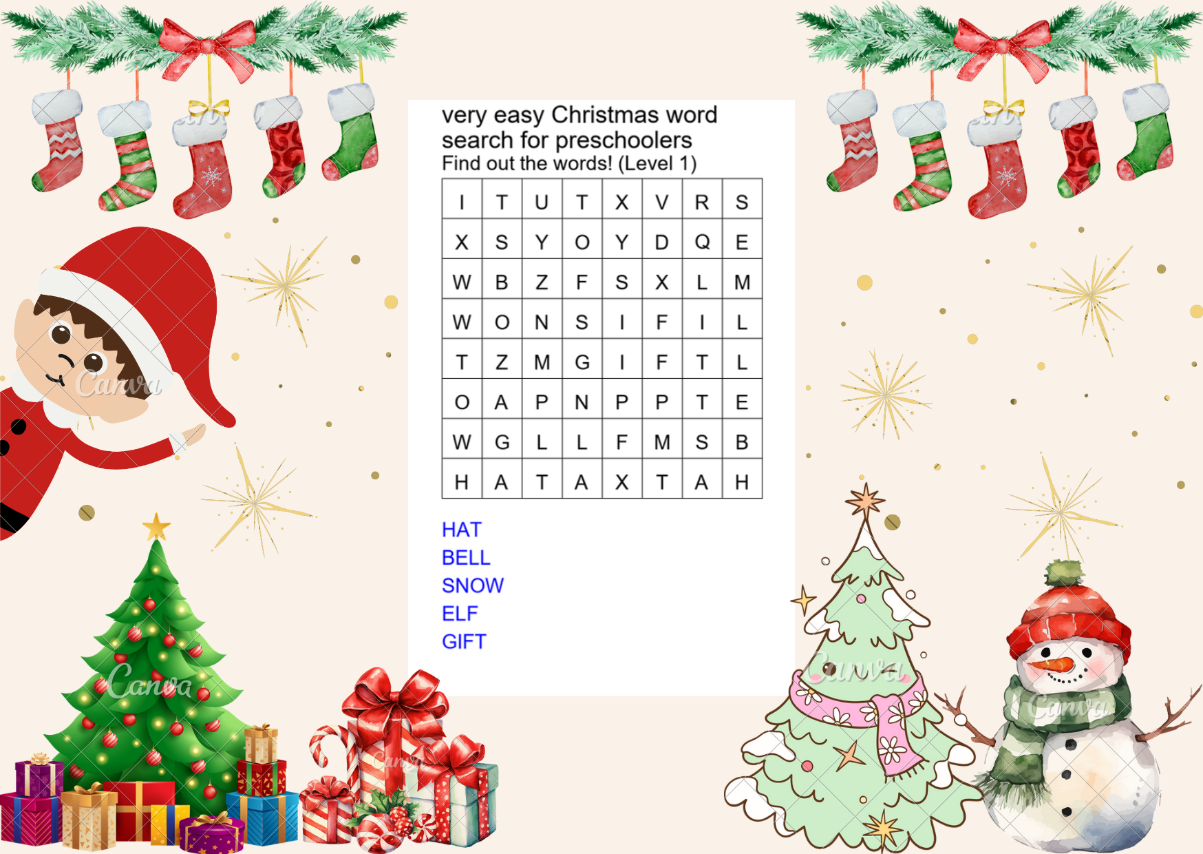 very easy christmas word search for preschoolers preview